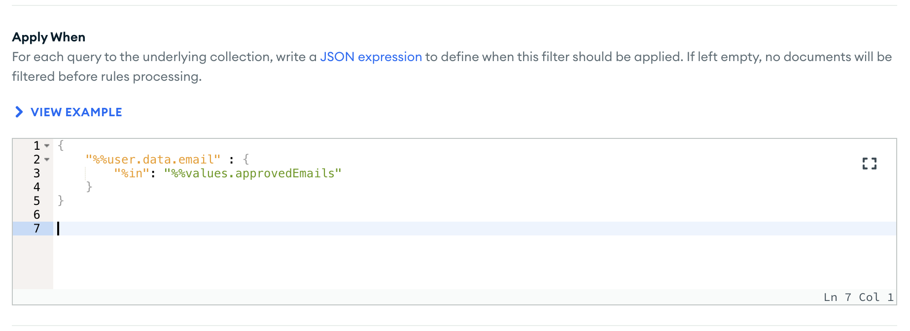 Filter Projection Input Screenshot